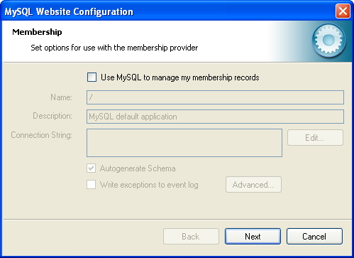 MySQL Website Configuration Tool -
          Membership
