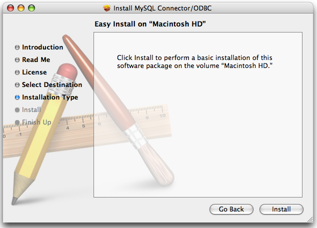 Connector/ODBC Mac OS X Installer -
              Installation type