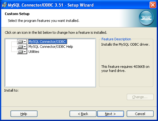 Connector/ODBC Windows Installer -
                Custom Installation welcome